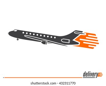 Fast delivery icon shipping airplane, flat icon for apps and websites isolated on white background vector illustration