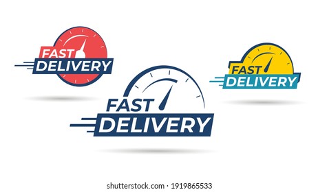 Icono de entrega rápida o signo con cronómetro. Conjunto de emblemas de servicios de envío. Ilustración del vector