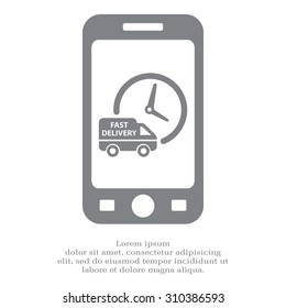 Fast delivery icon silhouette shipping truck isolated on white background vector illustration