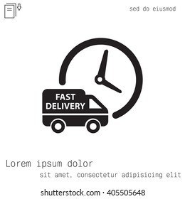 Fast delivery icon silhouette shipping truck isolated on white background vector illustration