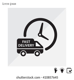 Fast delivery icon silhouette shipping truck isolated on white background vector illustration