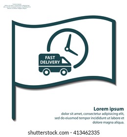 Fast delivery icon silhouette shipping truck isolated on white background vector illustration