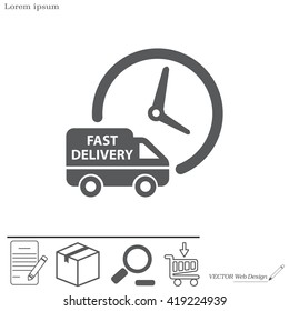 Fast delivery icon silhouette shipping truck isolated on white background vector illustration