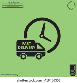 Fast delivery icon silhouette shipping truck isolated on white background vector illustration