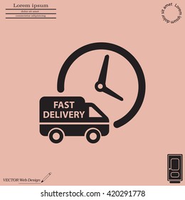 Fast delivery icon silhouette shipping truck isolated on white background vector illustration