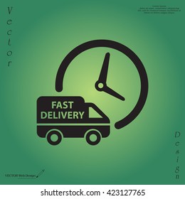 Fast delivery icon silhouette shipping truck isolated on white background vector illustration