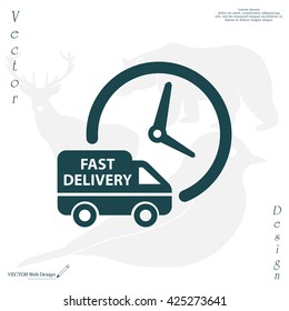 Fast delivery icon silhouette shipping truck isolated on white background vector illustration