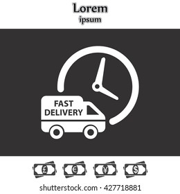 Fast delivery icon silhouette shipping truck isolated on white background vector illustration
