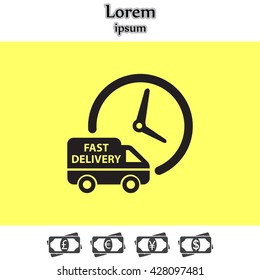 Fast delivery icon silhouette shipping truck isolated on white background vector illustration