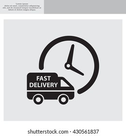 Fast delivery icon silhouette shipping truck isolated on white background vector illustration