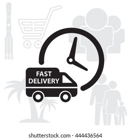 Fast delivery icon silhouette shipping truck isolated on white background vector illustration