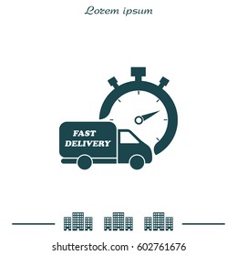 Fast delivery icon (silhouette). shipping truck 