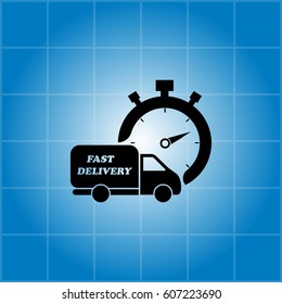 Fast delivery icon (silhouette). shipping truck 