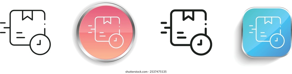 Symbol für schnelle Lieferung. Design mit dünnen Linien, regelmäßigen Linien und Schaltflächen einzeln auf weißem Hintergrund