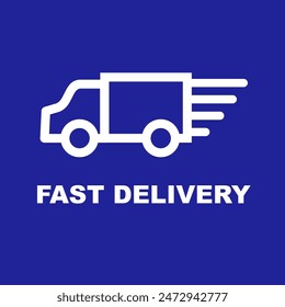 fast delivery icon truck printable with blue background. truck box icon. expedition parcel or food sign. editable. vector illustration. express.