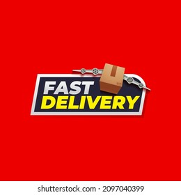 Fast delivery label or sign vector illustration, cardboard 3d sticker for product promotion