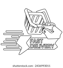 Fast delivery line art. Vector illustration with e-commerce theme and line art style.