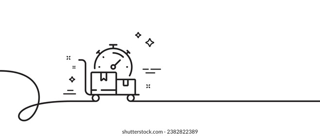 Fast delivery line icon. Continuous one line with curl. Moving service sign. Things transportation symbol. Fast delivery single outline ribbon. Loop curve pattern. Vector