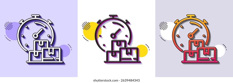 Fast delivery line icon. Halftone dotted pattern. Gradient icon with grain shadow. Moving service sign. Things transportation symbol. Line fast delivery icon. Various designs. Vector