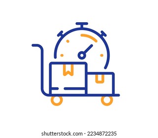 Fast delivery line icon. Moving service sign. Things transportation symbol. Colorful thin line outline concept. Linear style fast delivery icon. Editable stroke. Vector