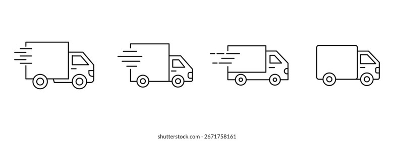 fast delivery line icon set vector on white background. truck, shipping, logistics, transport, vehicle, icon, fast, service, distribution, cargo, commercial, business, transportation, symbol.