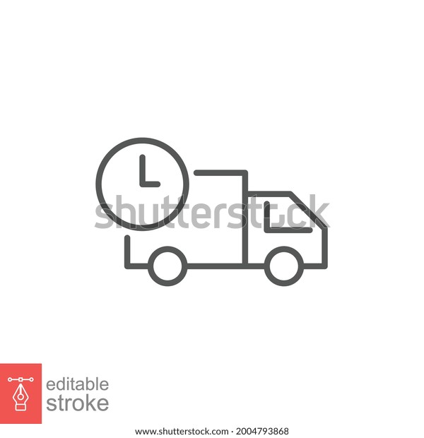 Fast delivery line icon. Fast shipping delivery truck,\
24 hour fast speed Courier van distribution business logistics for\
web app. Vector illustration editable stroke design on white\
background EPS 10