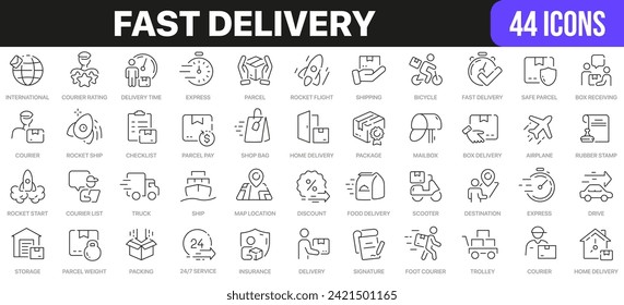 Fast delivery line icons collection. UI icon set in a flat design. Excellent signed icon collection. Thin outline icons pack. Vector illustration EPS10