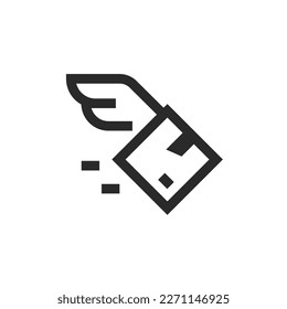 Fast delivery, linear style icon. The package is flying, a box with wings. Editable stroke width
