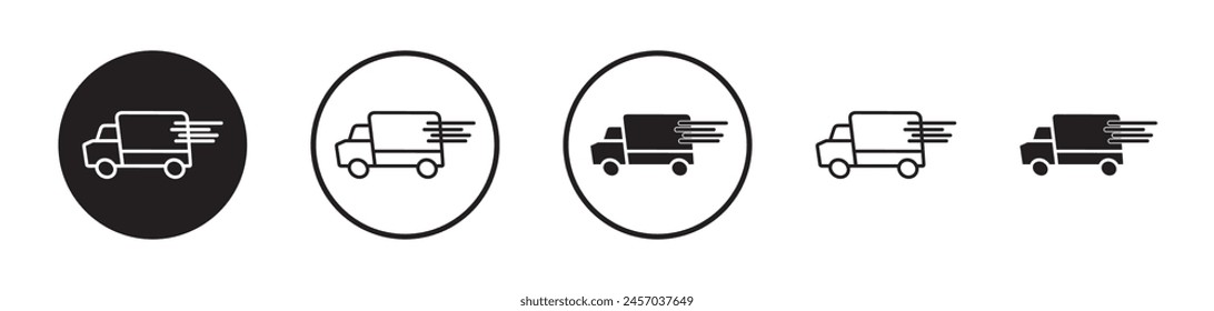Entrega rápida y logística Camión Vector icono conjunto para servicios de transporte