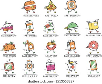 Fast delivery logo design, creative template for corporate identity, restaurant, cafe, label for online shopping vector Illustration on a white background