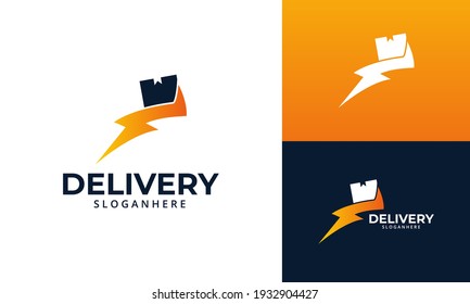 Fast Delivery Logo designs Template. Illustration vector graphic of thunder with box logo design concept. Perfect for Delivery service, Delivery express logo design.
