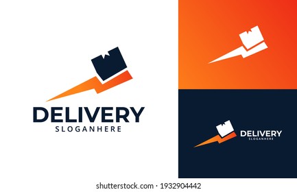 Fast Delivery Logo designs Template. Illustration vector graphic of thunder with box logo design concept. Perfect for Delivery service, Delivery express logo design.