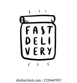 Fast delivery logo. Hand lettering. Vector illustration