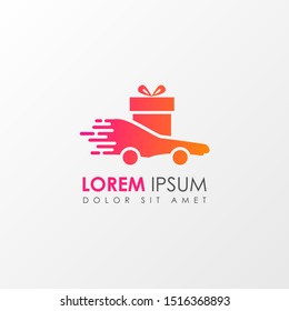 Fast delivery logo icon template design with hand car concept and package. Vector illustration.