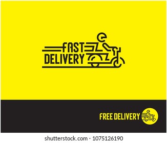 Fast delivery logo. Man riding scooter. Free delivery line icon. Delivery Boy.