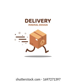Fast delivery logo. Minimal design with a running box. Vector illustration