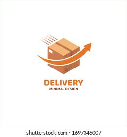 Logotipo de entrega rápida. Diseño mínimo con una caja en funcionamiento. Ilustración del vector