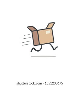 Fast delivery logo template design with a running box with shadow. Vector illustration on white background.