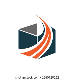 Fast delivery logo template design with swoosh box symbol