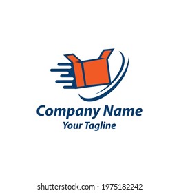Fast delivery logo template design with a running box. Vector illustration.EPS10