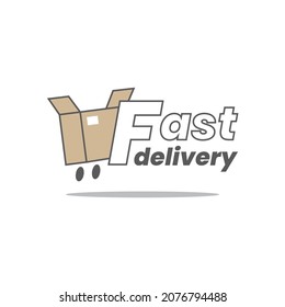 Fast delivery logo template design with a trolley running box. Vector illustration.