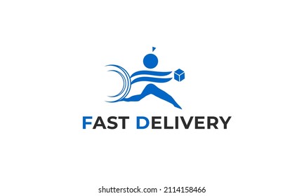 Fast delivery logo template design with a running man. Vector illustration