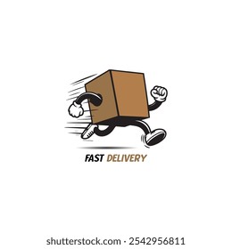 Fast delivery logo template design with a running box. Vector illustration.