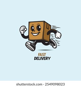 Fast delivery logo template design with a running box. Vector illustration.