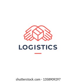 Fast Delivery Logo Template. Free shipping. Hands + Box + Wings + Trust