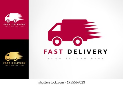 Vector de logotipo de entrega rápida. Diseño de camioneta.