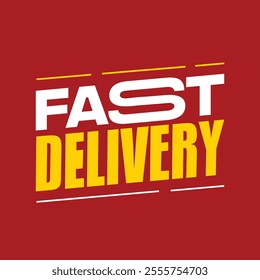 Fast delivery logotype sticker, label, badge, tag. Fast and Express delivery service template with speed lines on red background. Urgent shipping services. Delivery quick move.