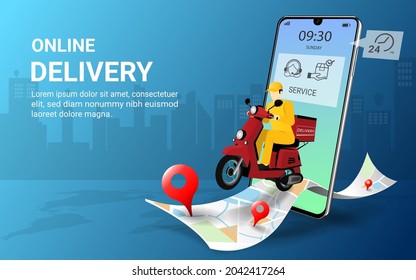 Online delivery food by scooter website on a mobile food order