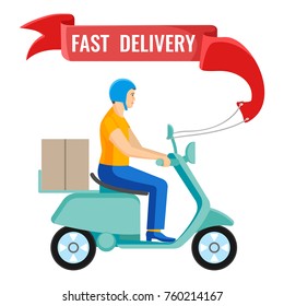 Fast delivery man on moped on vector illustration