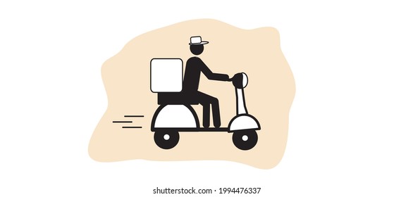 Entrega rápida, hombre con insignia de moto. Diseño plano de pictograma para aplicaciones y sitios web, para tu plantilla de publicidad. Aislado sobre un fondo líquido de moda.